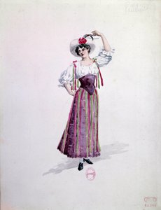 Fiatal nő jelmeze (Nedda vagy Colombine?) Ruggero Leoncavallo (1857-1919) 1892-es „" Paillasse" (de pagliacci, bohócok) című operájához. Charles Bianchini (1860-1905) akvarellje