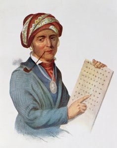 Se-quo-yah vagy George Guess, 1828, illusztráció a „The Indian Tribes of North America, Vol.1”, Thomas L. McKenney és James Hall, pub. írta John Grant