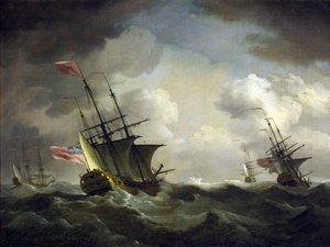 Brit hajóraj a szélben. Olaj, vászon alkotó: Charles Brooking