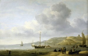 Jelenet a parton Scheveningen (Hollandia) közelében. Olaj, vászon alkotó: Charles Brooking