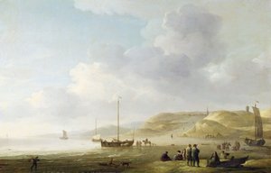 A tengerpart Scheveningen közelében halászrózsaszínekkel a parton (olaj, vászon) alkotó: Charles Brooking
