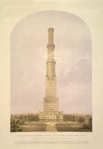Tervezés a Crystal Palace 1000 láb magas toronnyá, kocsmává alakításához. Ackermann und Co., 1852