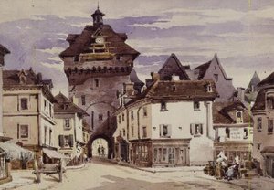 Utcai jelenet a franciaországi Loches-ban (nyomtatott)