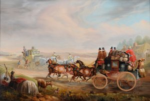 Hull-Londoni Királyi Posta találkozása egy utazó szekérrel az úton, 1835 körül (olaj, vászon) alkotó: Charles Cooper Henderson