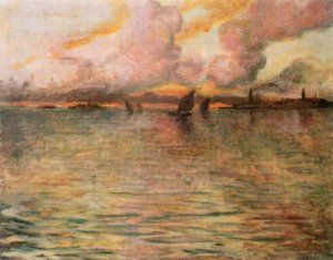 Tengeri panoráma távoli kilátással Velencére, 1896