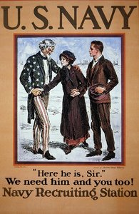 – Itt van, uram. Szükségünk van rá és rád is! Az amerikai haditengerészet toborzási posztere alkotó: Charles Dana Gibson