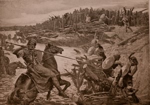 Caesar átkel a Temzén, illusztráció a „Hutchinson története a brit nemzetről”, 1920 körül