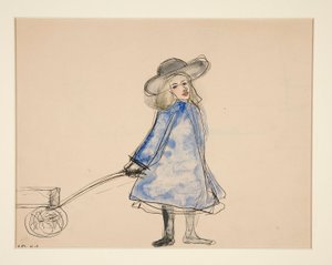 Kocsit húzó lány (Sima lány kék ruhában) (recto); Vázlat egy emberről (fordítva) alkotó: Charles Demuth