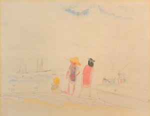 Két nő és gyerek a tengerparton (wc és ceruza papíron) alkotó: Charles Demuth