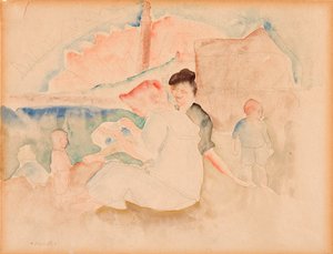 Untitled (Két nő és három gyerek a tengerparton) alkotó: Charles Demuth