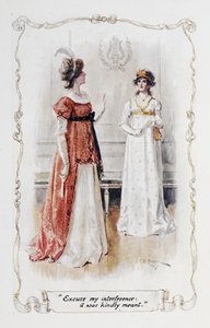 "Elnézést a közbeavatkozásomért, kedvesen szántam", Georgina Darcy Elizabeth Bennet-nek, illusztráció a Büszkeség és balítélethez, Jane Austen alkotó: Charles Edmund Brock
