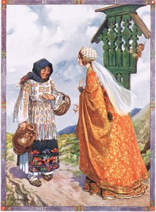 A hercegnő... megkérte, hogy cserélje ki a paraszti ruhákat a királyi ruháira, jelenet a Szerencse és balszerencse című filmből: Moses Gaster (1856-1939) Gyermektörténetek a román legendákból, 1921 (színes alkotó: Charles Edmund Brock
