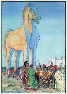 A trójai faló, a „Gyermekóra: Történetek a klasszikusokból” című művéből, a Waverley Book Company kiadása alkotó: Charles Edmund Brock