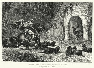 Dagobert a Szent Mártírok kápolnája előtt (metszet) alkotó: Charles Edouard Delort