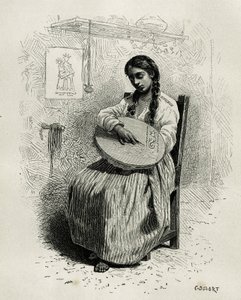 A hímző Salentoban, Quindio régióban (Kolumbia), metszet Ch.Delort, hogy illusztrálja E.Andre Amerika Equinoxiale történetét, a francia kormány küldetése, megjelent a tour du monde-ban, Edouard irányítása alatt Charto alkotó: Charles Edouard Delort