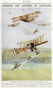 Brit hidroplánok repülnek át a La Manche csatornán (színes litho) alkotó: Charles Edward (after) Dixon
