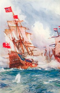 Amikor Blake elsöpörte a tengereket: Blake admirális és Van Tromp csatája (színes lithó) alkotó: Charles Edward (after) Dixon