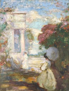 Lírai táj két figurával tizenkilencedik századi ruhában, 1890-1900