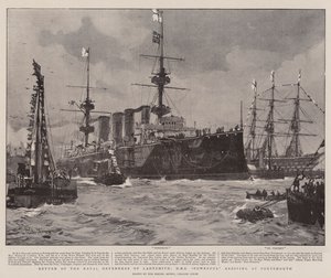 Ladysmith haditengerészeti védőinek visszatérése, a HMS Powerful megérkezik Portsmouthba