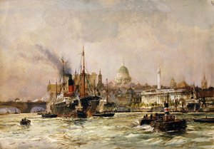 Szállítás a Temzén Szent Pál alatt alkotó: Charles Edward Dixon