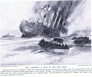 A Drezdát saját legénysége elsüllyesztette 1915 márciusában alkotó: Charles Edward Dixon