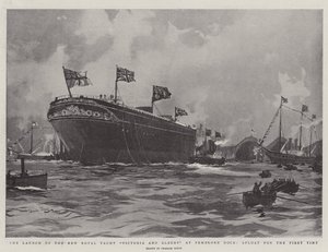 Az új Victoria and Albert királyi jacht felbocsátása a Pembroke Docknál, először vízen