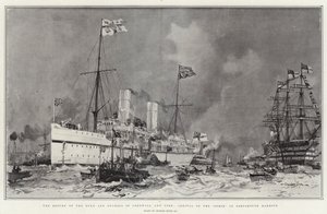 Cornwall és York hercegének és hercegnőjének visszatérése, az Ophir érkezése Portsmouth kikötőjébe