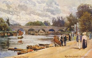 Temze folyó: Maidenhead Bridge (színes litográfia)