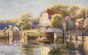 Temze folyó: Malom és zsilip Shiplake (színes litográfia) alkotó: Charles Edwin Flower
