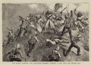 Az afgán hadjárat, az ötvenkilencedik ezred megrohan egy dombot a Sebundi-hágó közelében alkotó: Charles Edwin Fripp
