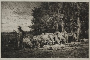 Csorda az erdő szélén alkotó: Charles Emile Jacque