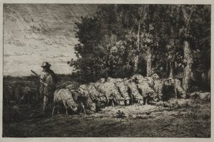 Csorda az erdő szélén, 1880. alkotó: Charles Emile Jacque