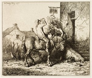 Bejárat egy fogadóba, paraszti italozással alkotó: Charles Emile Jacque