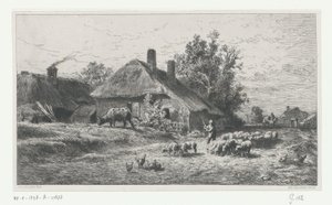 Pásztor nyájjal egy tanyai út mentén alkotó: Charles Emile Jacque