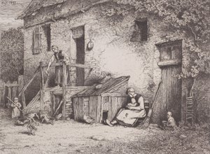 A ház előtt, 1845. alkotó: Charles Emile Jacque
