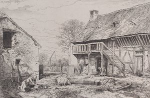 Parasztudvar tája, 1845. alkotó: Charles Emile Jacque