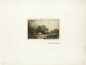 Tájkép lovas emberrel, disznókkal és tehénnel alkotó: Charles Emile Jacque
