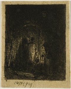 Férfi és nő lámpásokkal alkotó: Charles Emile Jacque