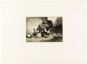 Kakas és tyúkok alkotó: Charles Emile Jacque