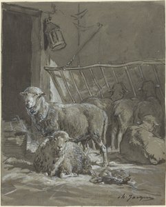 Birkák a jászolban alkotó: Charles Emile Jacque