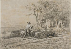 Pásztor és nyája alkotó: Charles Emile Jacque