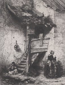 Lépcsők és nőcsordulás, 1845. alkotó: Charles Emile Jacque