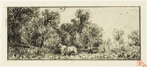 Két ló egy erdőben alkotó: Charles Emile Jacque