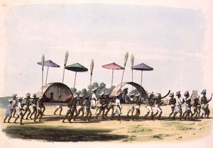 Marriage Procession through the Town of Nagappattinam, 32. tábla a "Oriental Drawings" című, Thomas Medland (1755-1823) által metszett kiadványból. 1806 (akvatinta)