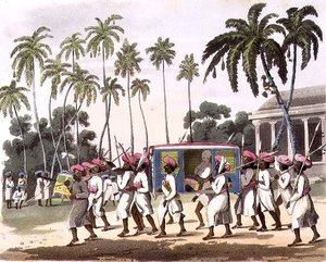 Palankeens, 42. tábla az „Oriental Drawings”-ből, metszett John Wells (fl.1792-1809), pub. 1806 (akvatinta)