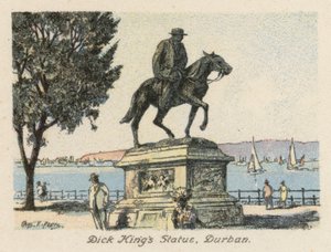Dél-Afrika: Dick King szobra, Durban (színes litográfia)