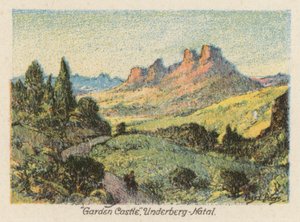 Dél-Afrika: "Garden Castle", Underberg, Natal (színes litográfia)