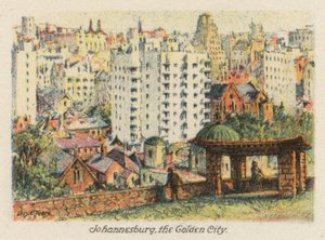 Dél-Afrika: Johannesburg, az arany város (színes litográfia)