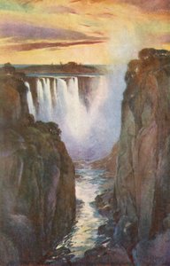 A Viktória-vízesés, a fő vízesés a szurdokon keresztül (színes litográfia)