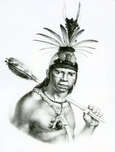 Camacan Mongoyo főnök Jean Baptist Debret "Egy pitoreszk és történelmi utazás Brazíliába" című művéből, 1834.